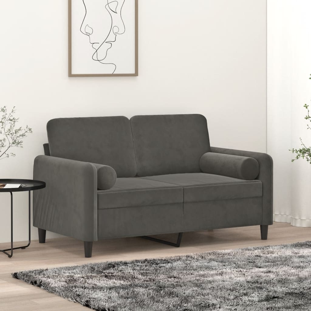 Vetonek Sofá 2 plazas almohadas y cojines terciopelo gris oscuro 120 cm