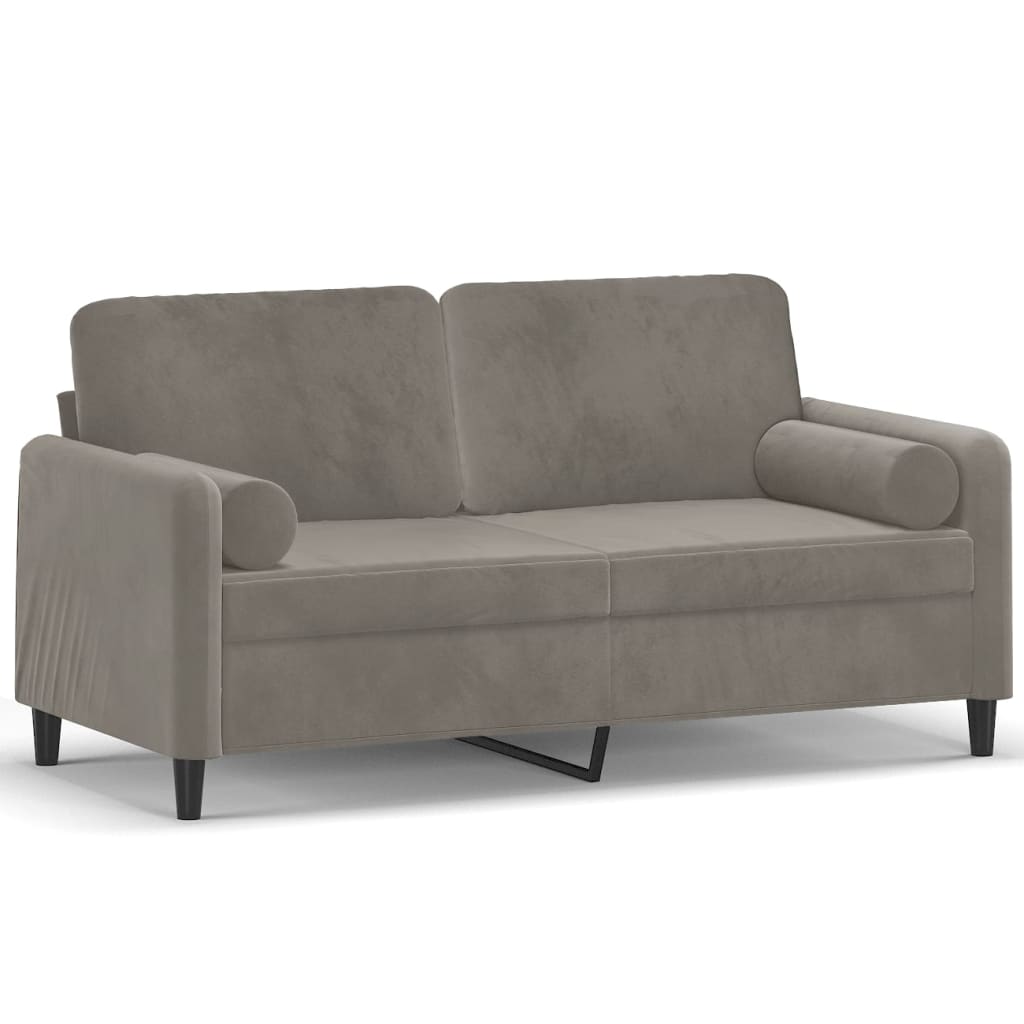 Sofá 2 plazas almohadas y cojines terciopelo gris claro 140 cm vidaXL