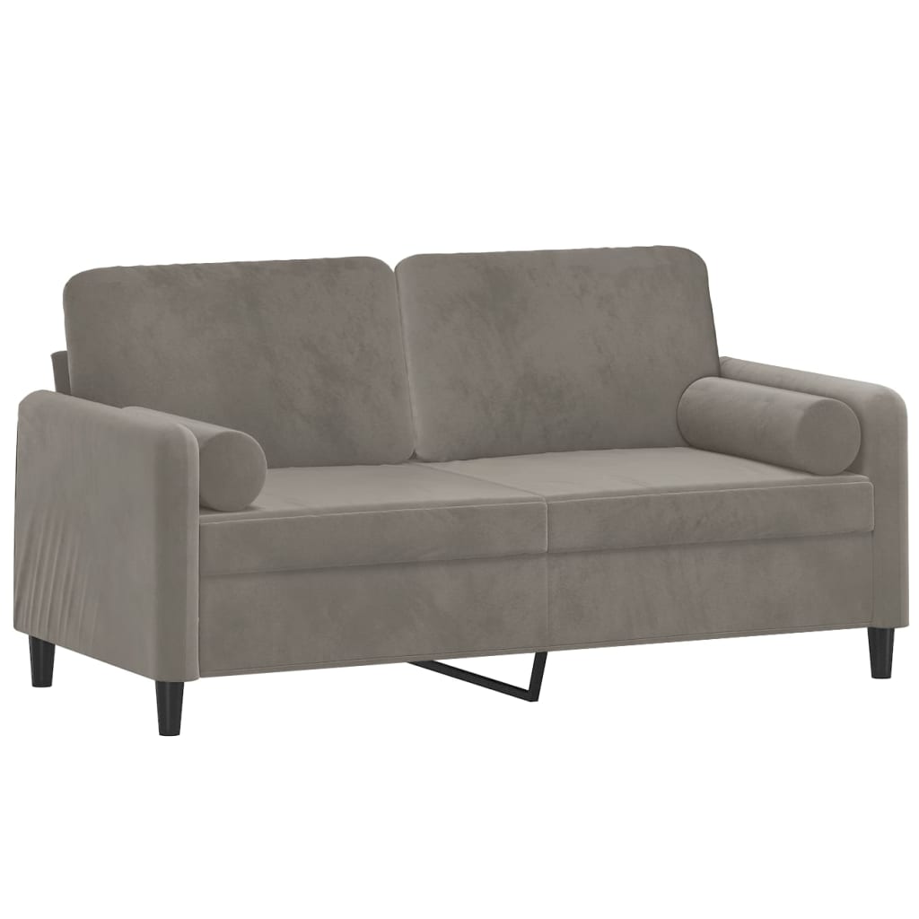 Sofá 2 plazas almohadas y cojines terciopelo gris claro 140 cm vidaXL