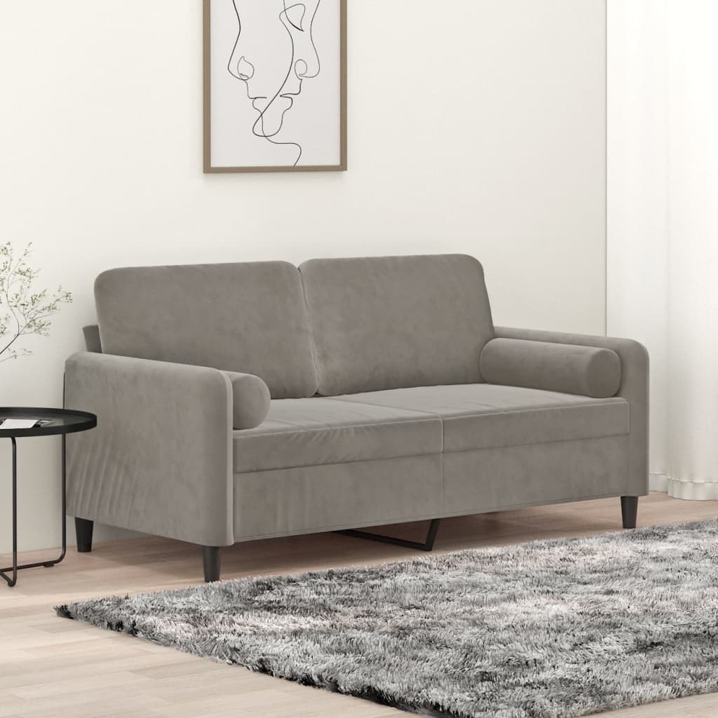 Vetonek Sofá 2 plazas almohadas y cojines terciopelo gris claro 140 cm