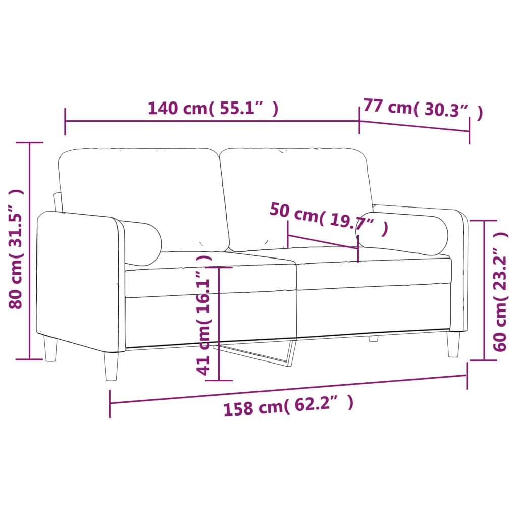 Sofá 2 plazas almohadas y cojines terciopelo gris claro 140 cm vidaXL