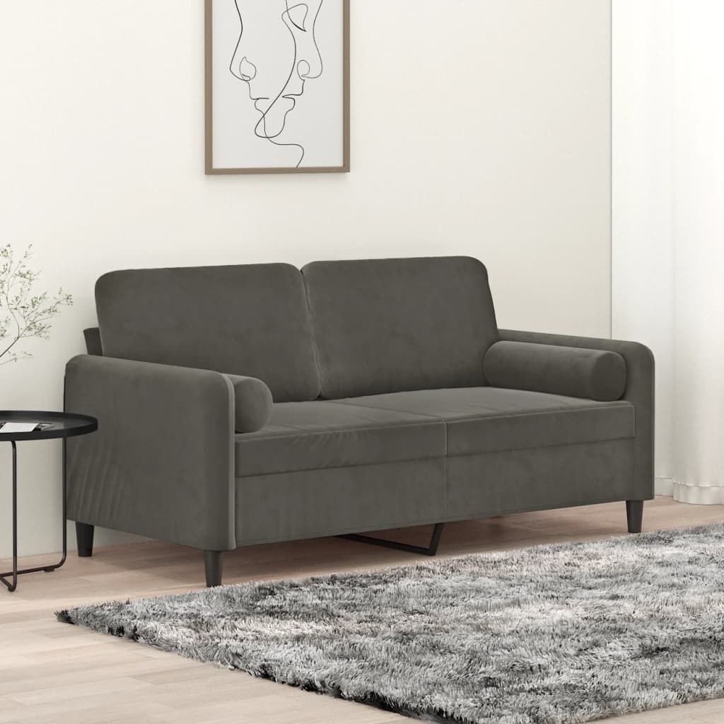 Vetonek Sofá 2 plazas almohadas y cojines terciopelo gris oscuro 140 cm