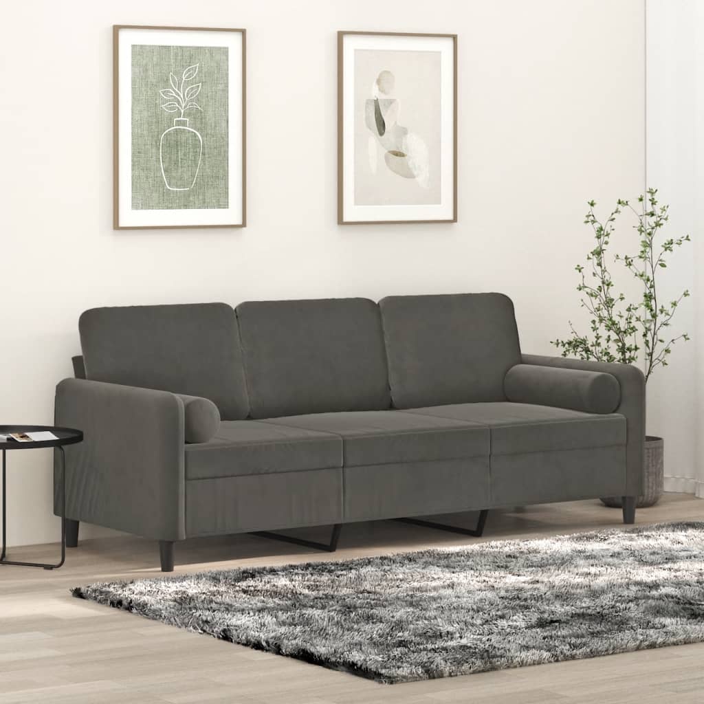 Vetonek Sofá 3 plazas almohadas y cojines terciopelo gris claro 180 cm