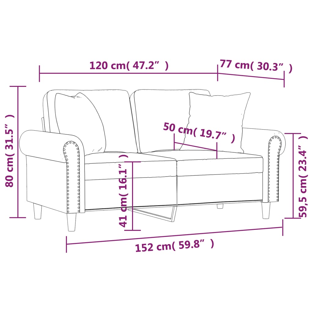 Sofá 2 plazas almohadas y cojines terciopelo gris oscuro 120 cm vidaXL