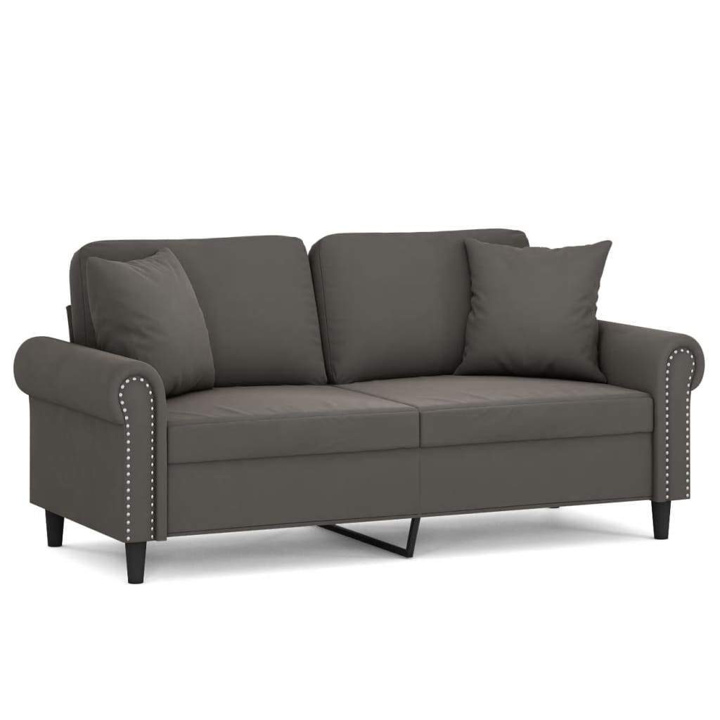 Sofá 2 plazas almohadas y cojines terciopelo gris oscuro 140 cm vidaXL