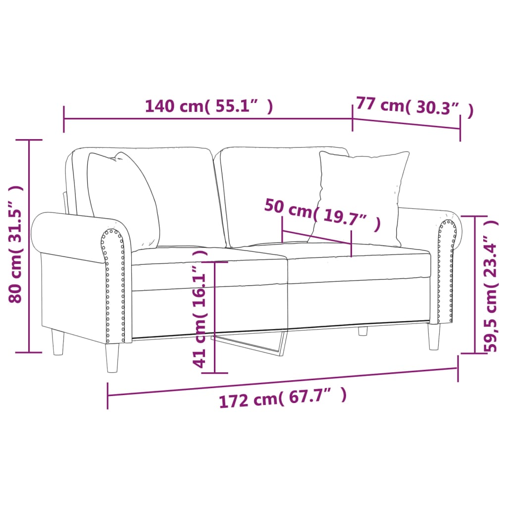 Sofá 2 plazas almohadas y cojines terciopelo gris oscuro 140 cm vidaXL