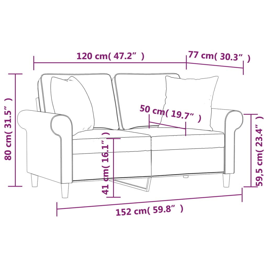 Sofá de 2 plazas con almohadas y cojines tela gris claro 120 cm vidaXL