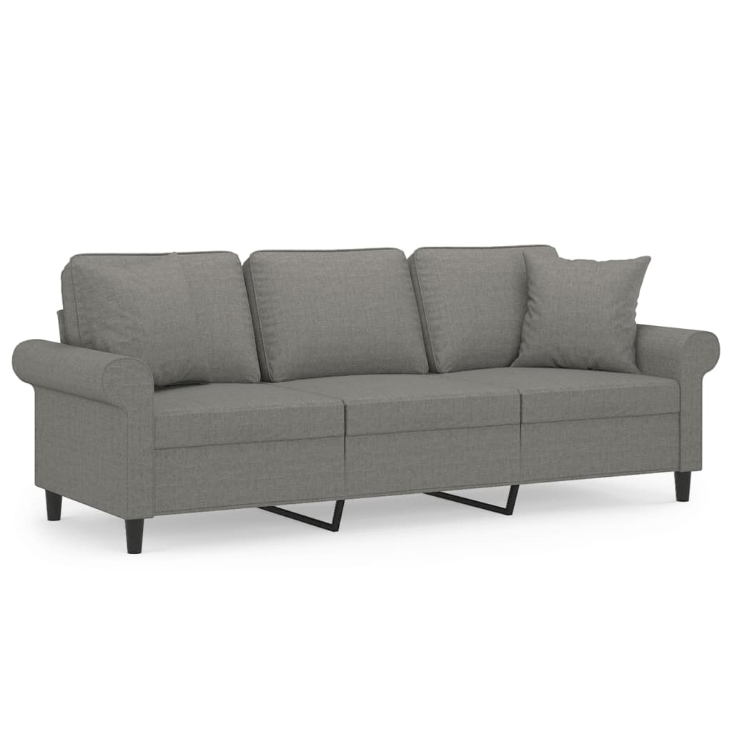 Sofá 3 plazas con almohadas y cojines tela gris oscuro 180 cm vidaXL