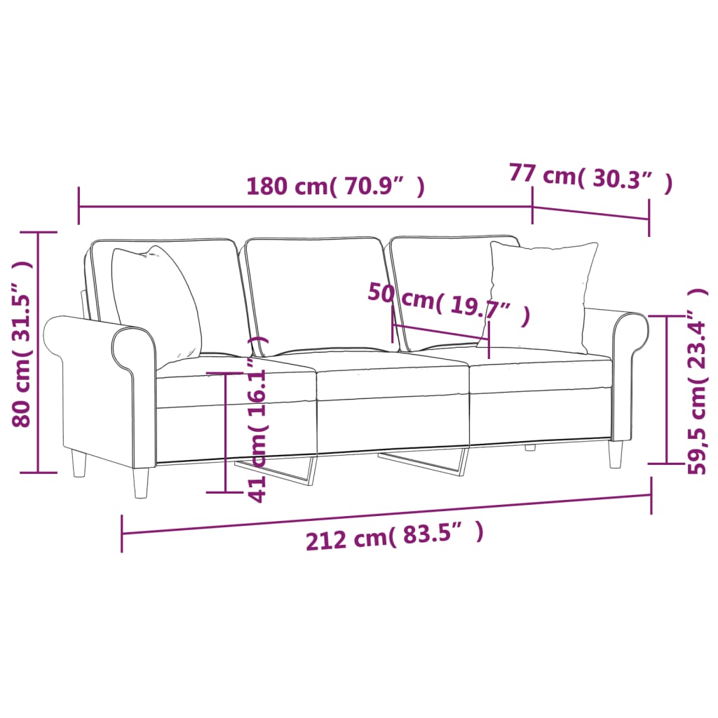 Sofá 3 plazas con almohadas y cojines tela gris oscuro 180 cm vidaXL