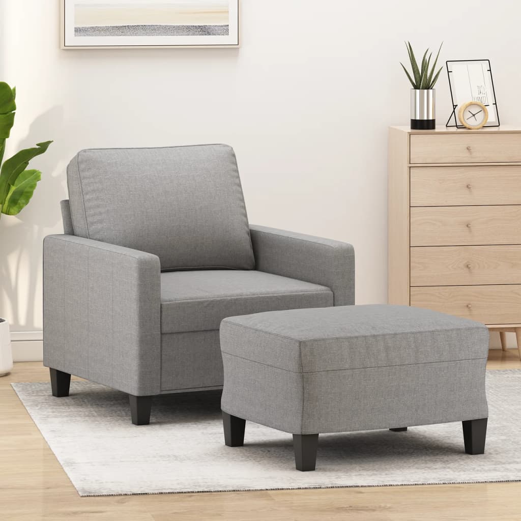 Vetonek Sillón con taburete tela gris claro 60 cm