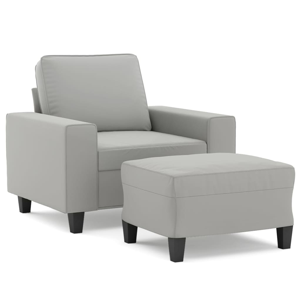 Sillón con taburete tela de microfibra gris claro 60 cm vidaXL