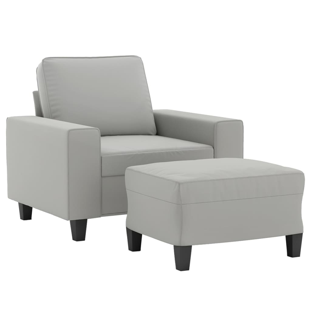 Sillón con taburete tela de microfibra gris claro 60 cm vidaXL