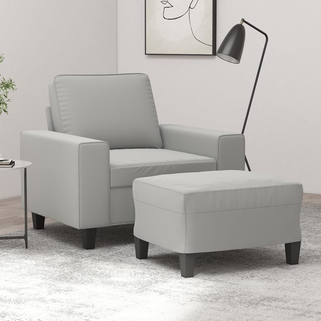 Vetonek Sillón con taburete tela de microfibra gris claro 60 cm