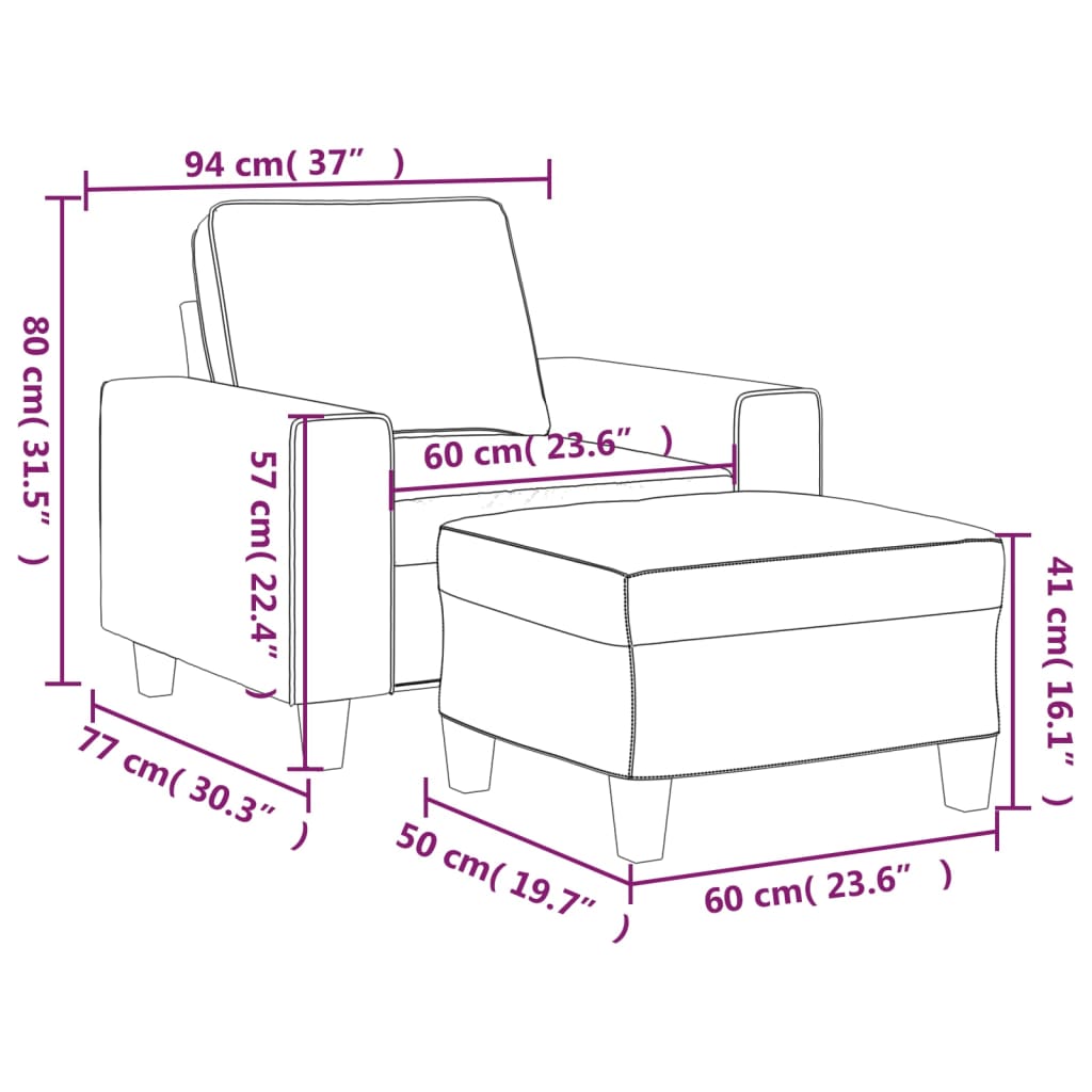 Sillón con taburete tela de microfibra gris claro 60 cm vidaXL