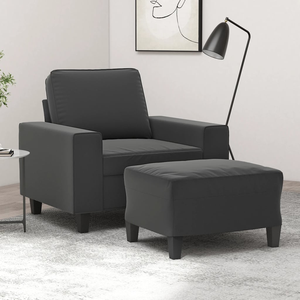 Vetonek Sillón con taburete tela de microfibra gris oscuro 60 cm