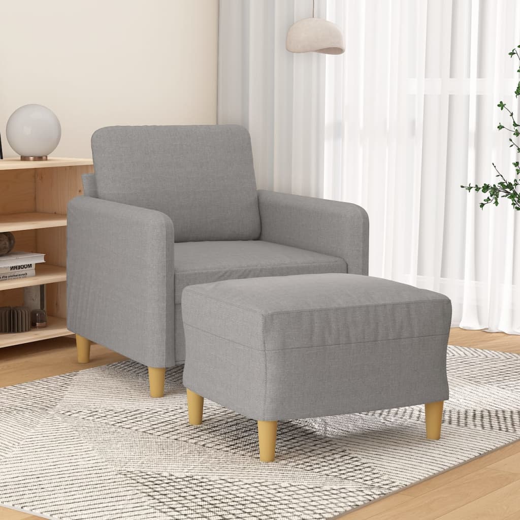 Vetonek Sillón con taburete tela gris claro 60 cm