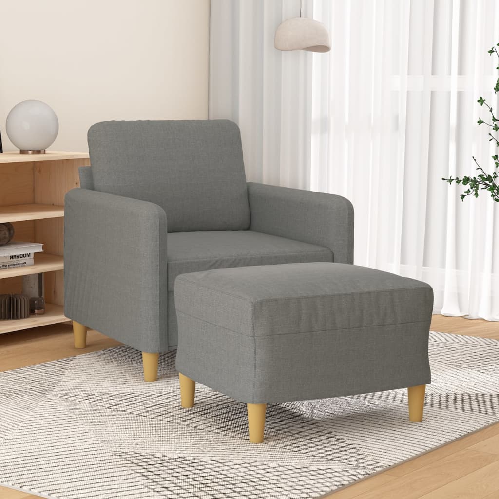 Vetonek Sillón con taburete tela gris oscuro 60 cm