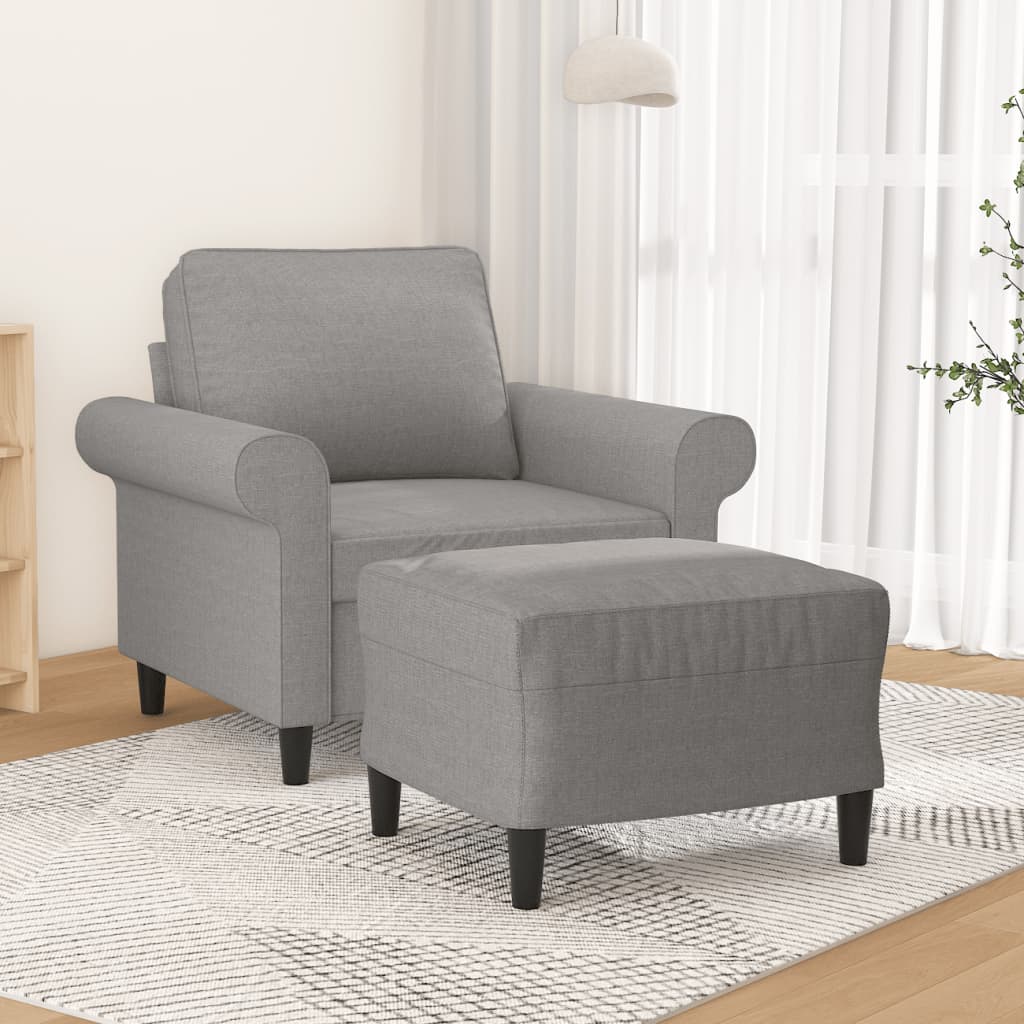 Vetonek Sillón con taburete tela gris claro 60 cm