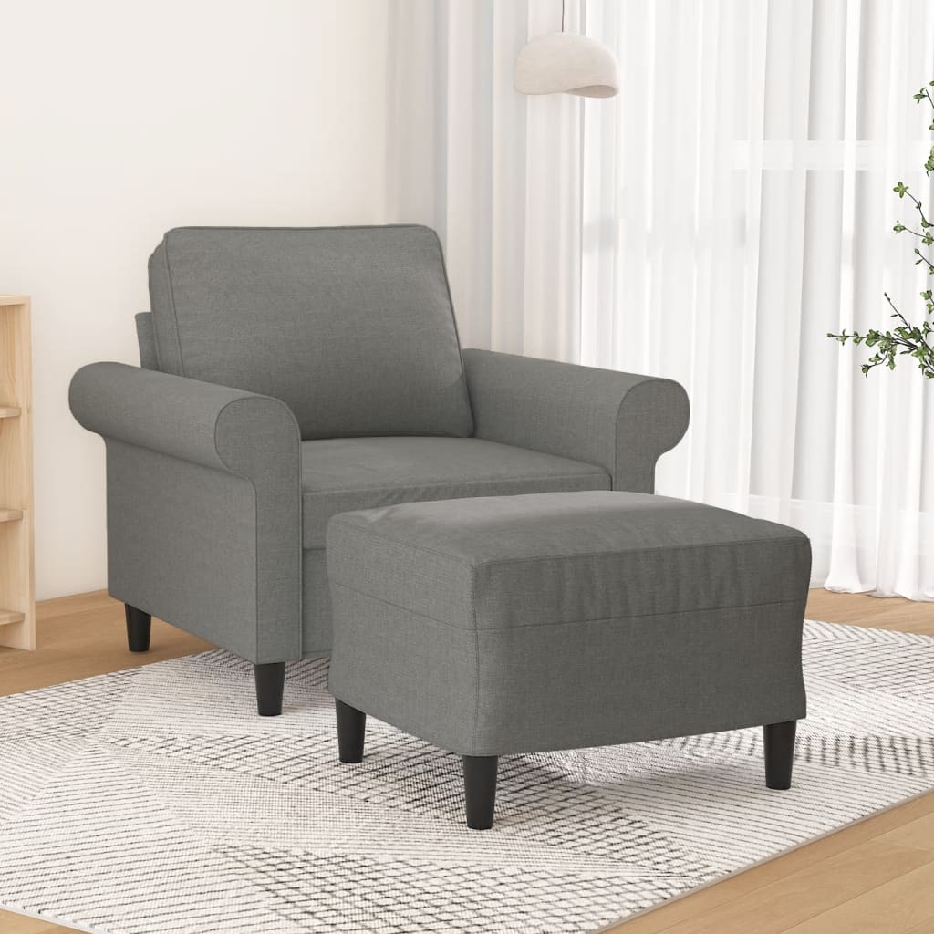 Vetonek Sillón con taburete tela gris oscuro 60 cm