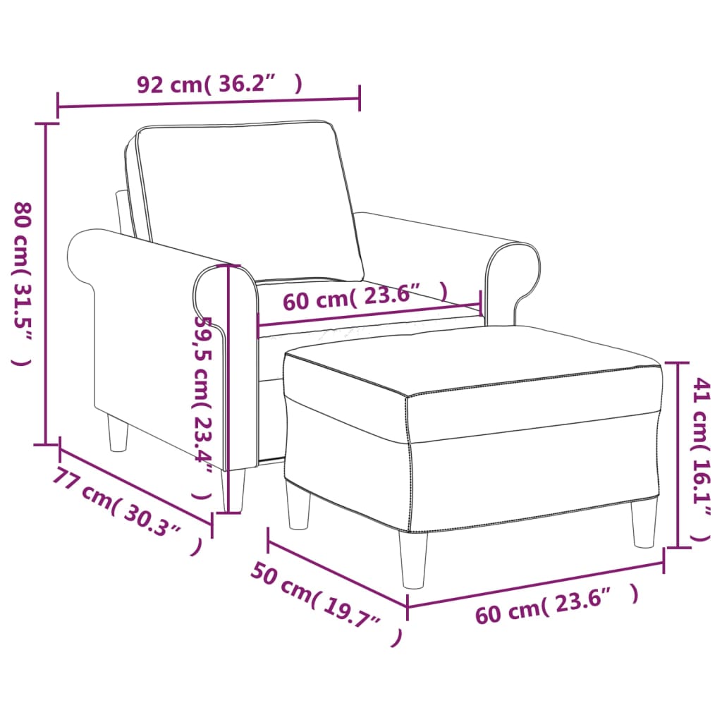 Sillón con taburete tela gris oscuro 60 cm vidaXL