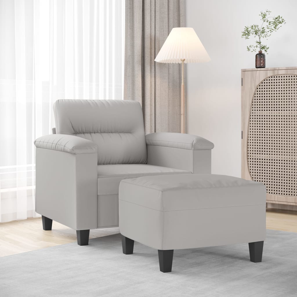 Vetonek Sillón con taburete tela de microfibra gris claro 60 cm