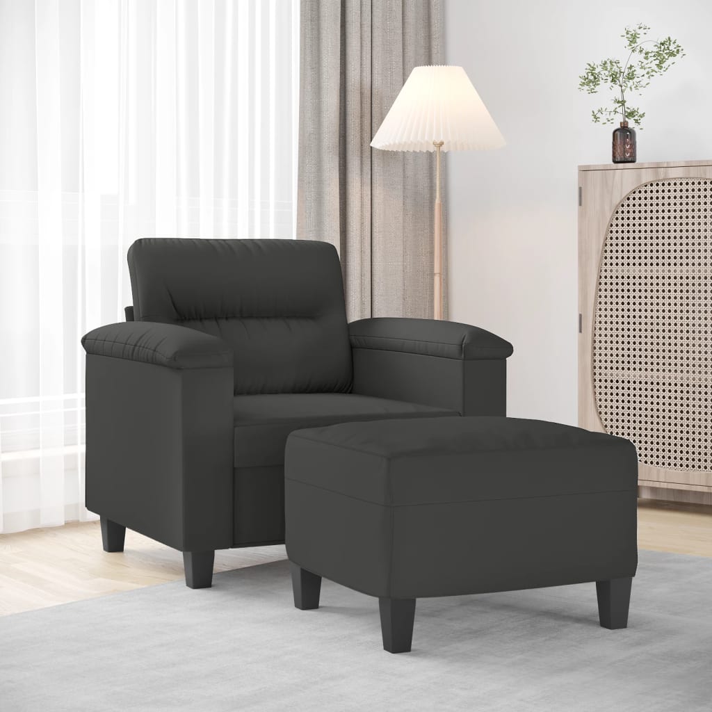 Vetonek Sillón con taburete tela de microfibra gris oscuro 60 cm