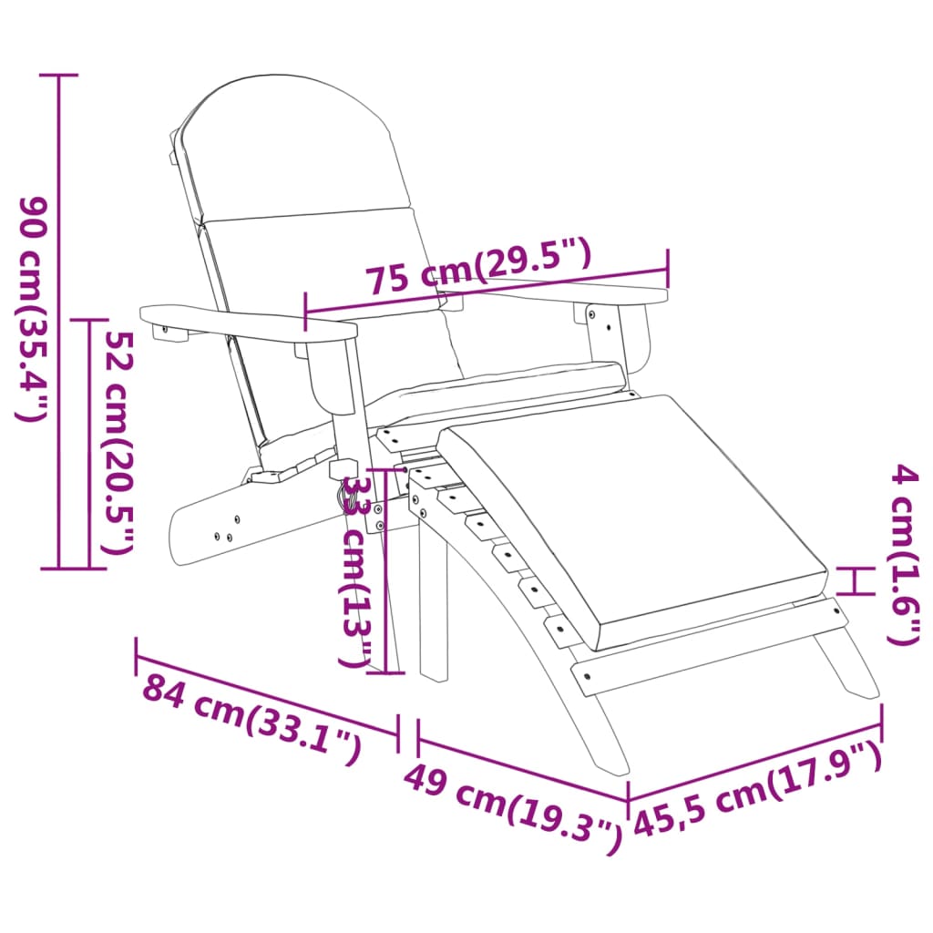 Juego de muebles de jardín Adirondack 3 piezas madera acacia vidaXL