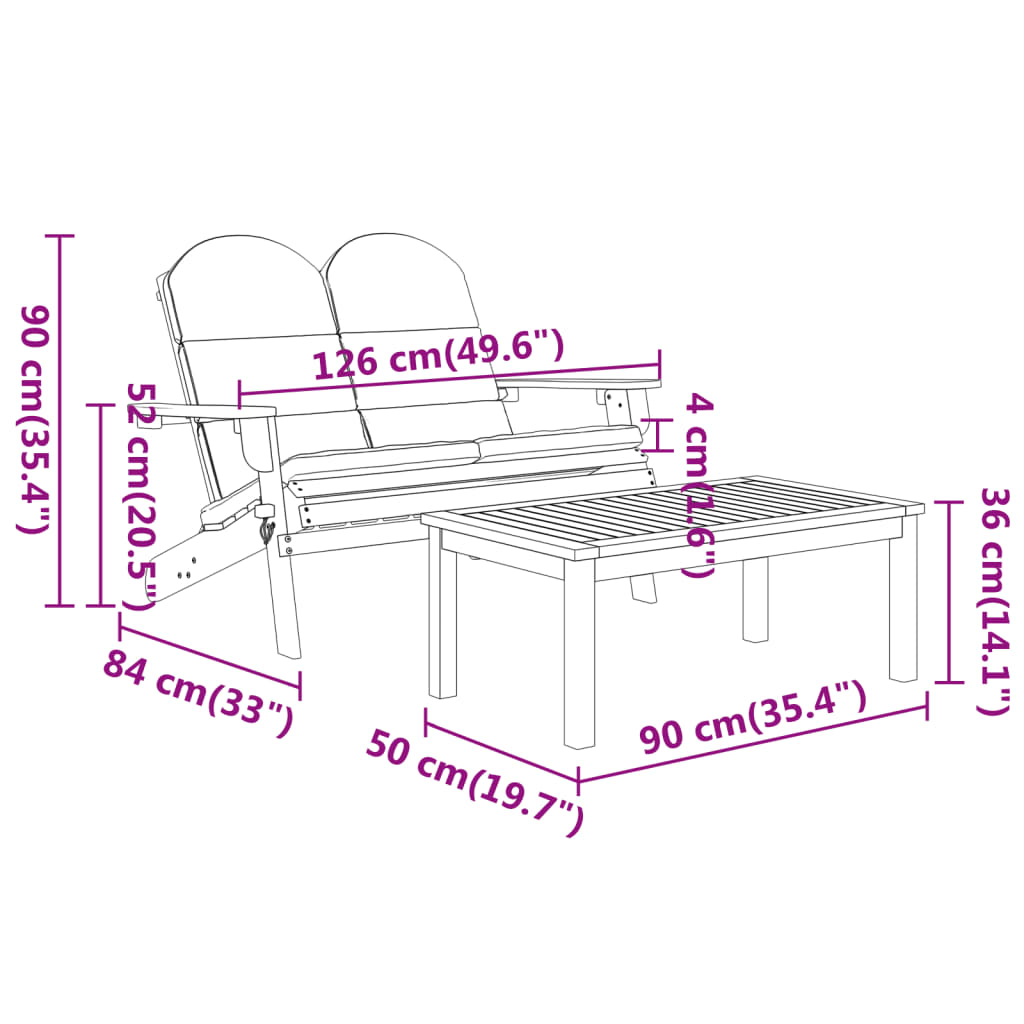 Juego de muebles de jardín Adirondack 4 piezas madera acacia vidaXL