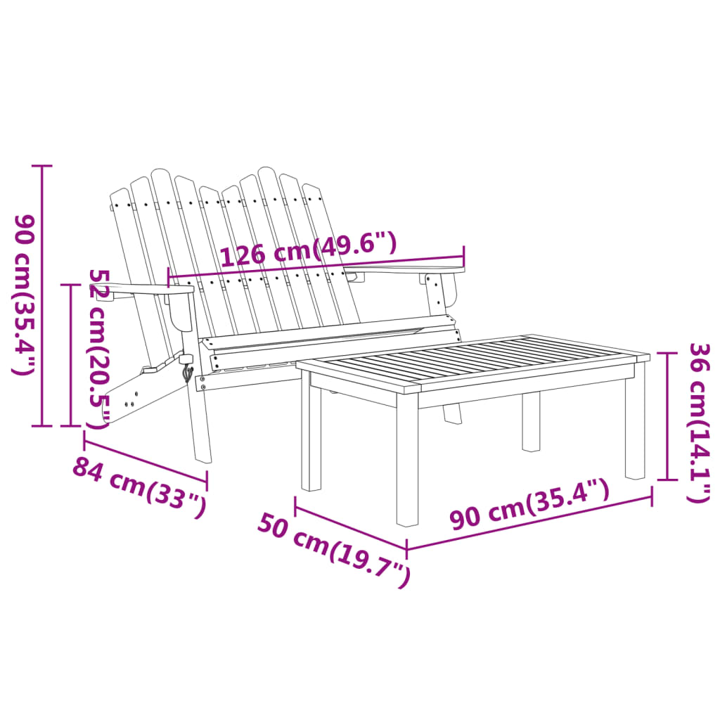 Juego de muebles de jardín Adirondack 3 piezas madera acacia vidaXL