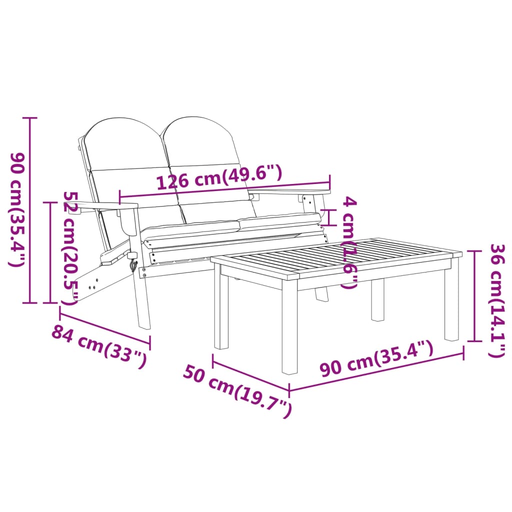 Juego de muebles de jardín Adirondack 5 piezas madera acacia vidaXL