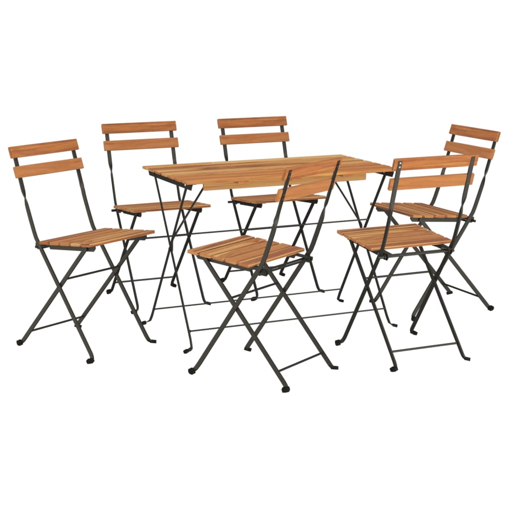 Foldable cafeteria furniture 7 pcs solid wood acacia and steel