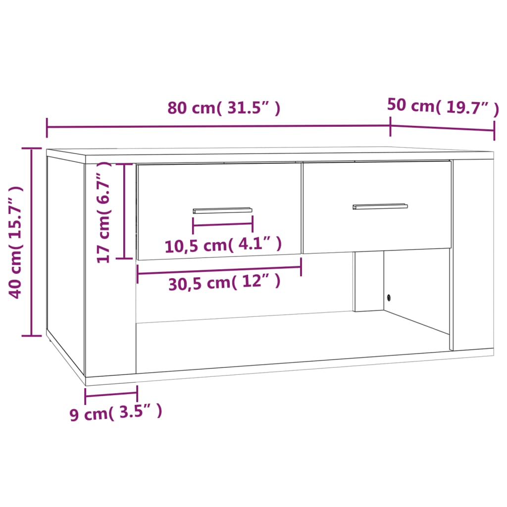 Tableau central en bois brun 80x50x40 cm