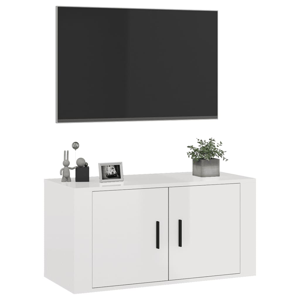 Mueble para TV de pared blanco brillante 80x34,5x40 cm V26