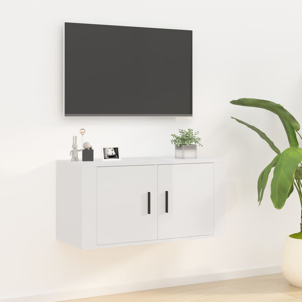 Vetonek Mueble para TV de pared blanco brillante 80x34,5x40 cm