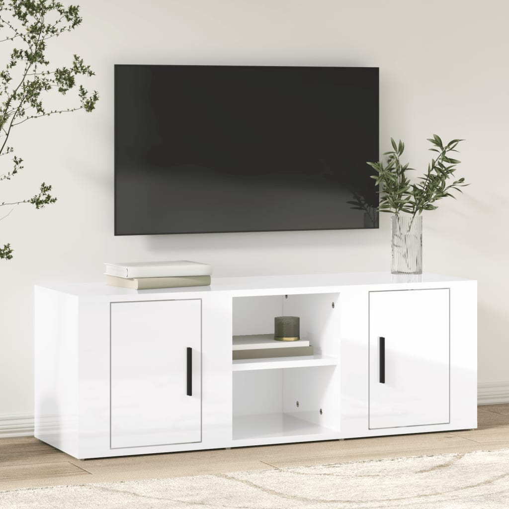 Vetonek Mueble de TV madera contrachapada blanco brillo 100x31,5x35 cm