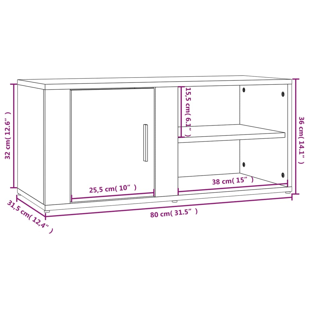 Mueble para TV madera negro 80x31,5x36 cm