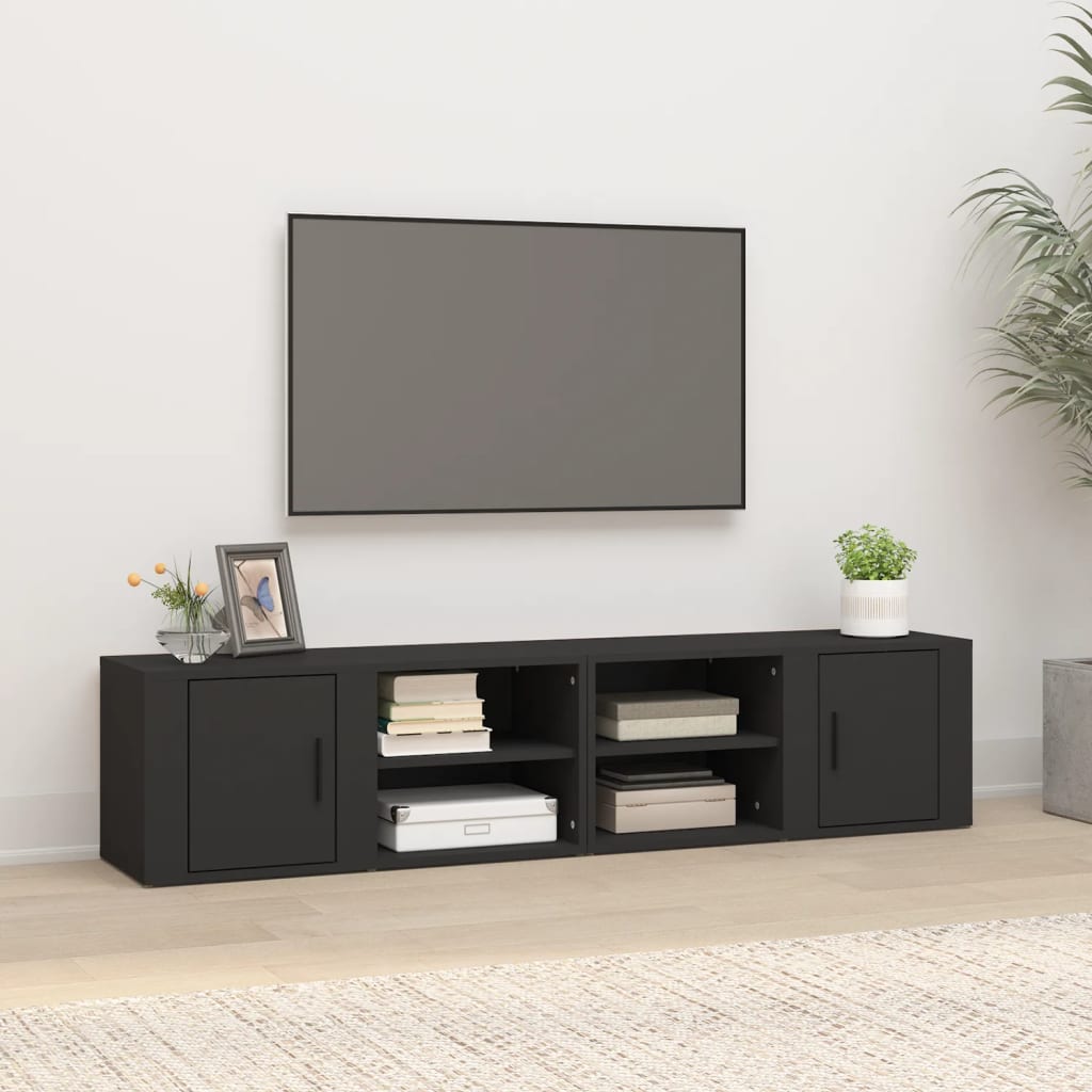 Vetonek Muebles para TV 2 uds madera contrachapada negro 80x31,5x36 cm