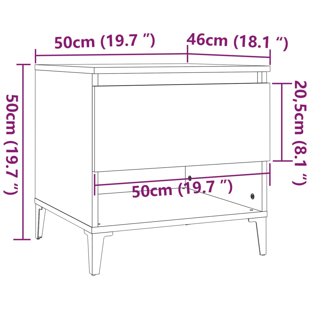 Mesas auxiliares 2 uds madera roble Sonoma 50x46x50 cm vidaXL