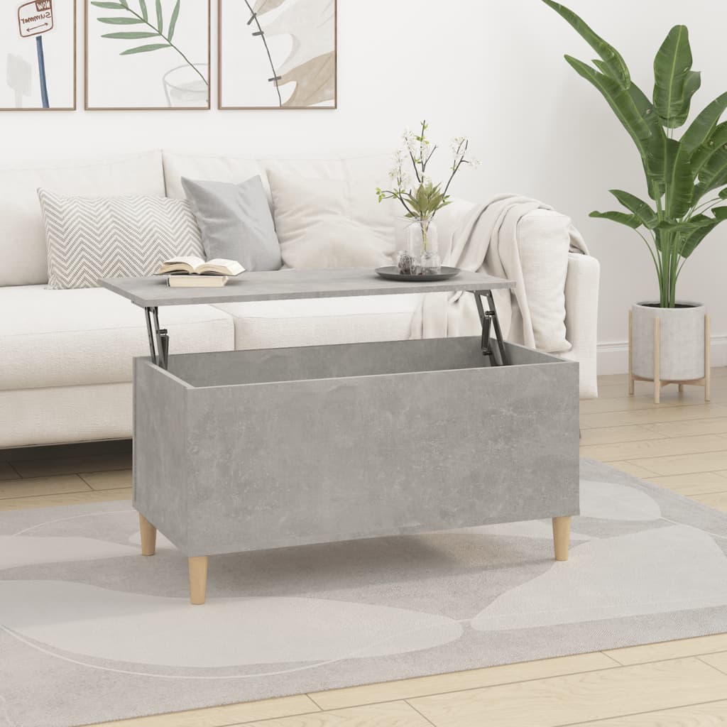 Vetonek Mesa de centro madera contrachapada gris hormigón 90x44,5x45 cm