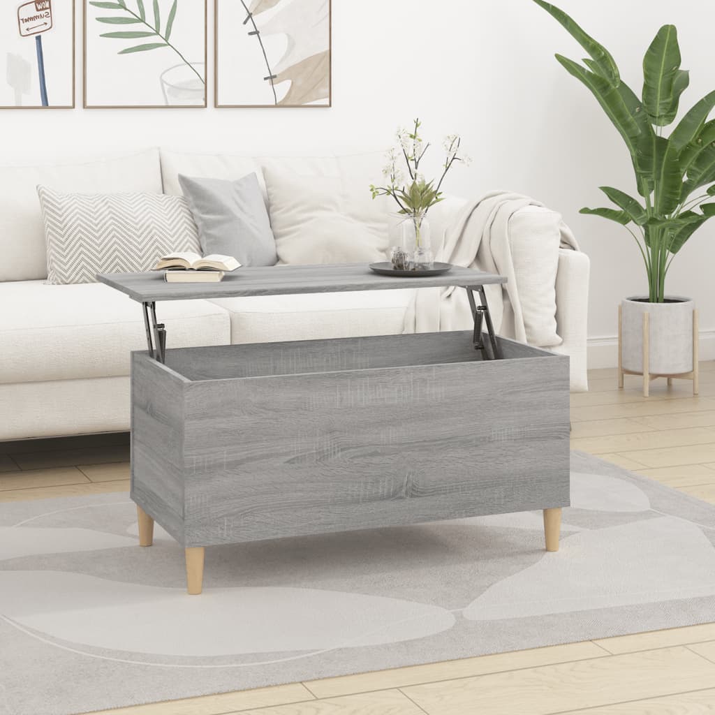 Vetonek Mesa de centro madera contrachapada gris Sonoma 90x44,5x45 cm