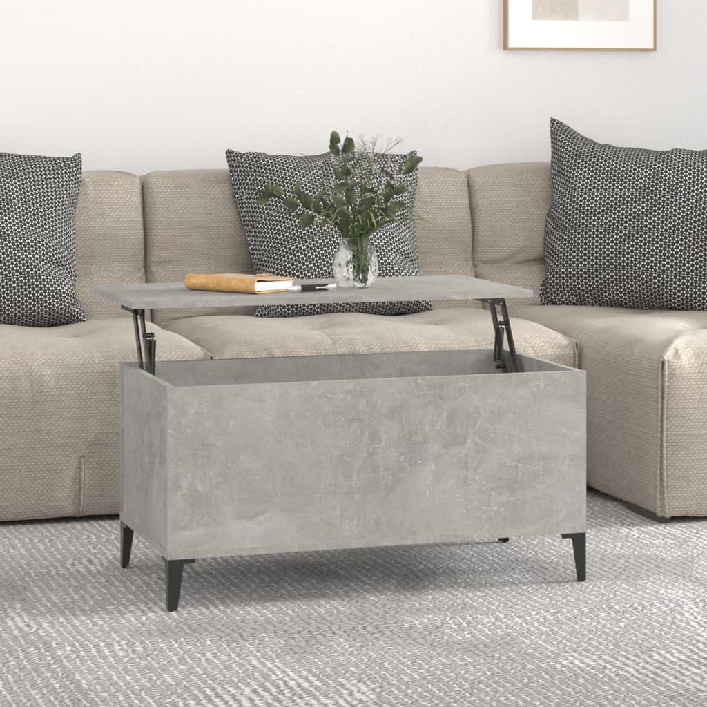 Vetonek Mesa de centro madera contrachapada gris hormigón 90x44,5x45 cm