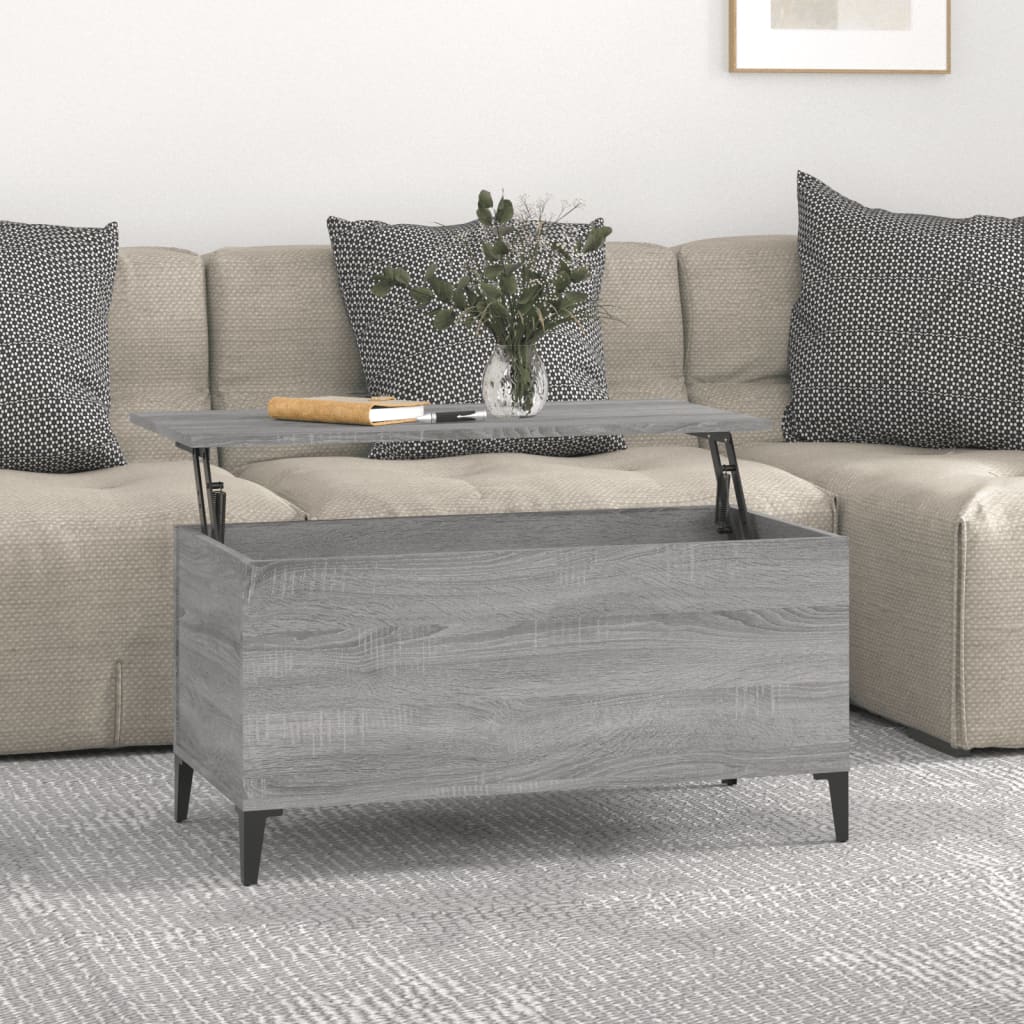 Vetonek Mesa de centro madera contrachapada gris Sonoma 90x44,5x45 cm