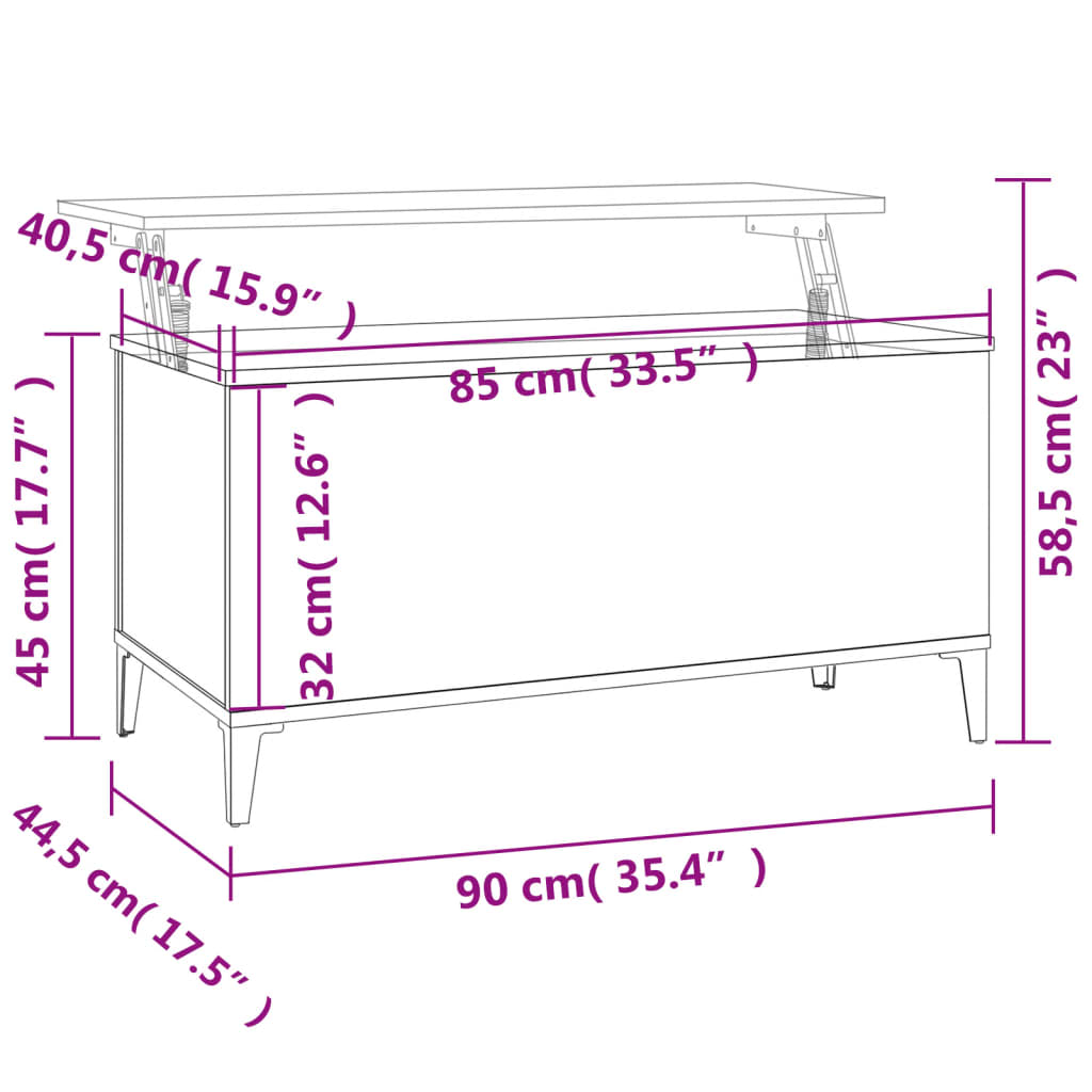 Mesa de centro madera roble marrón 90x44,5x45 cm