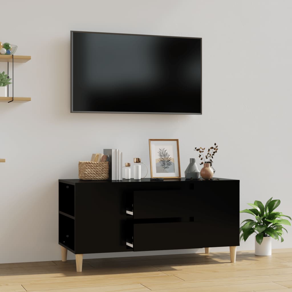 Vetonek Mueble para TV madera contrachapada negro 102x44,5x50 cm