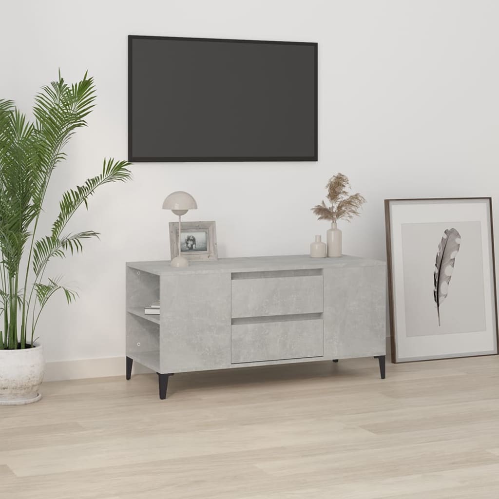 Vetonek Mueble de TV madera contrachapada gris hormigón 102x44,5x50 cm