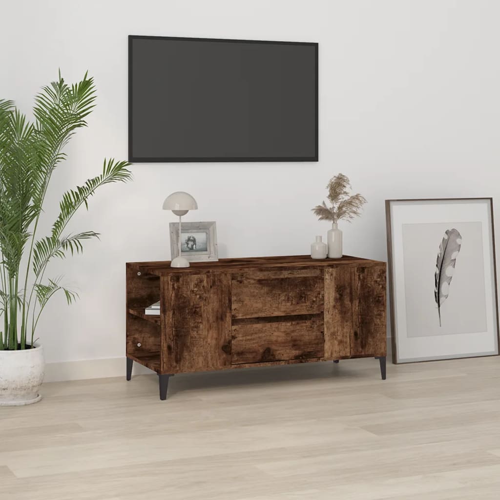 Vetonek Mueble de TV madera contrachapada roble ahumado 102x44,5x50 cm