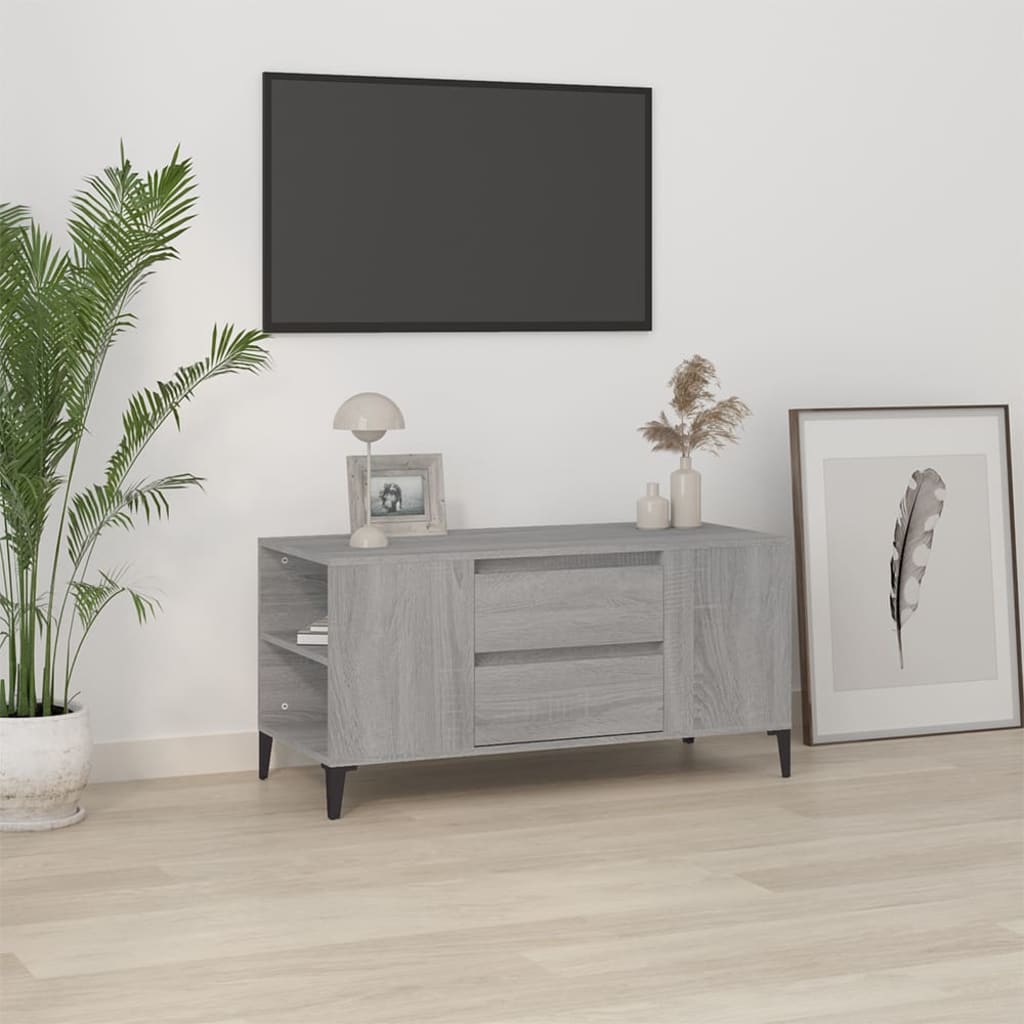 Vetonek Mueble de TV madera contrachapada gris Sonoma 102x44,5x50 cm