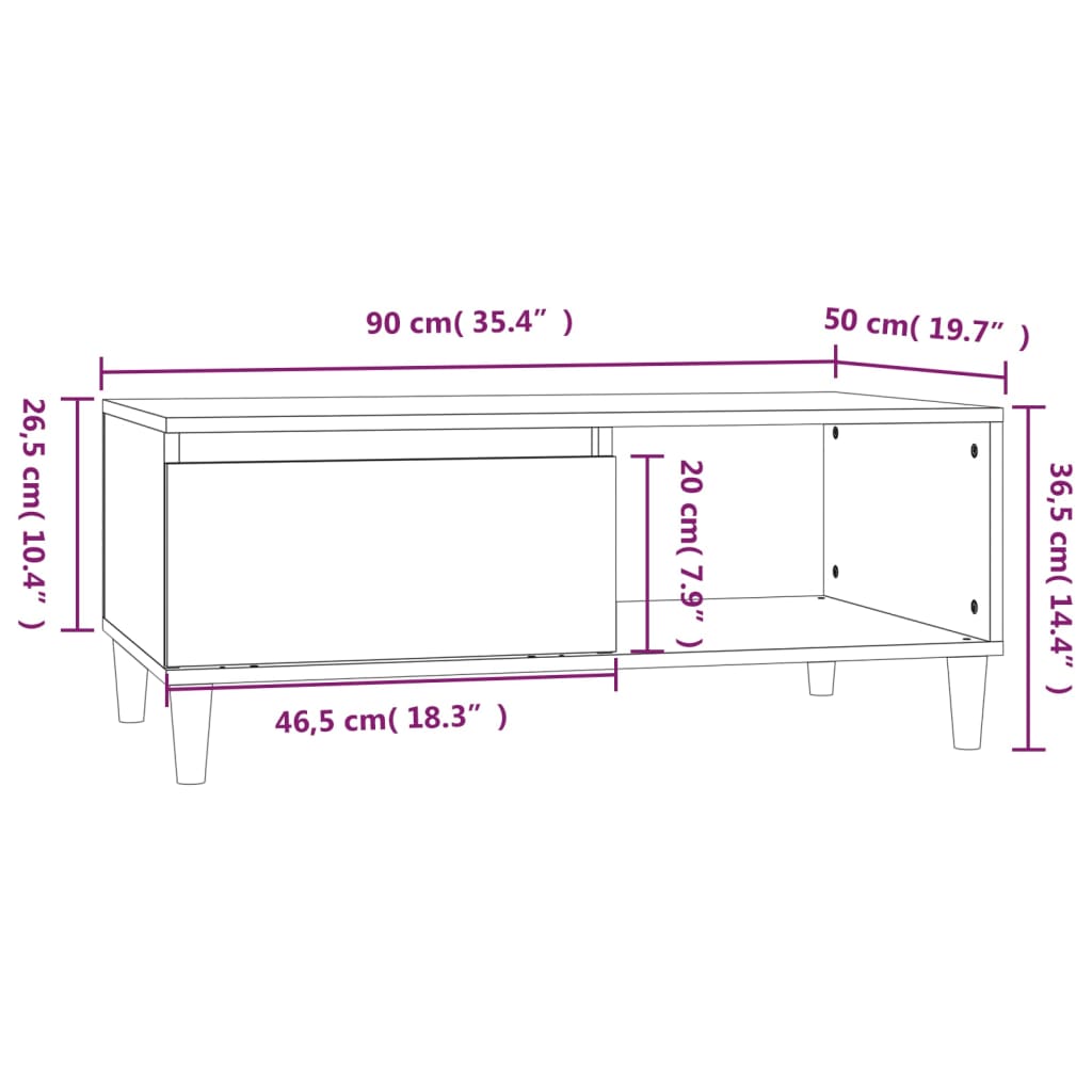 Tabella centrale in legno grigio 90x50x36,5 cm