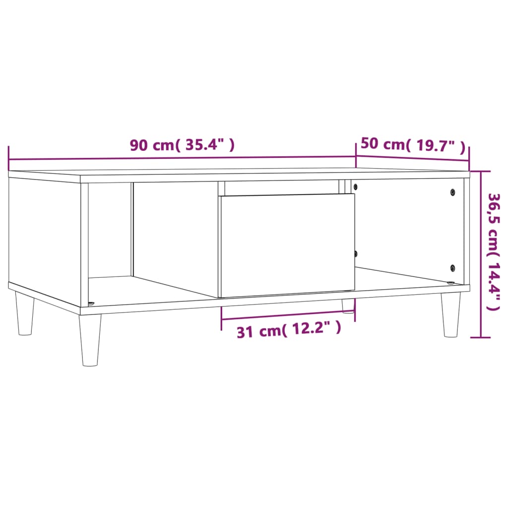 White wooden table 90x50x36.5 cm