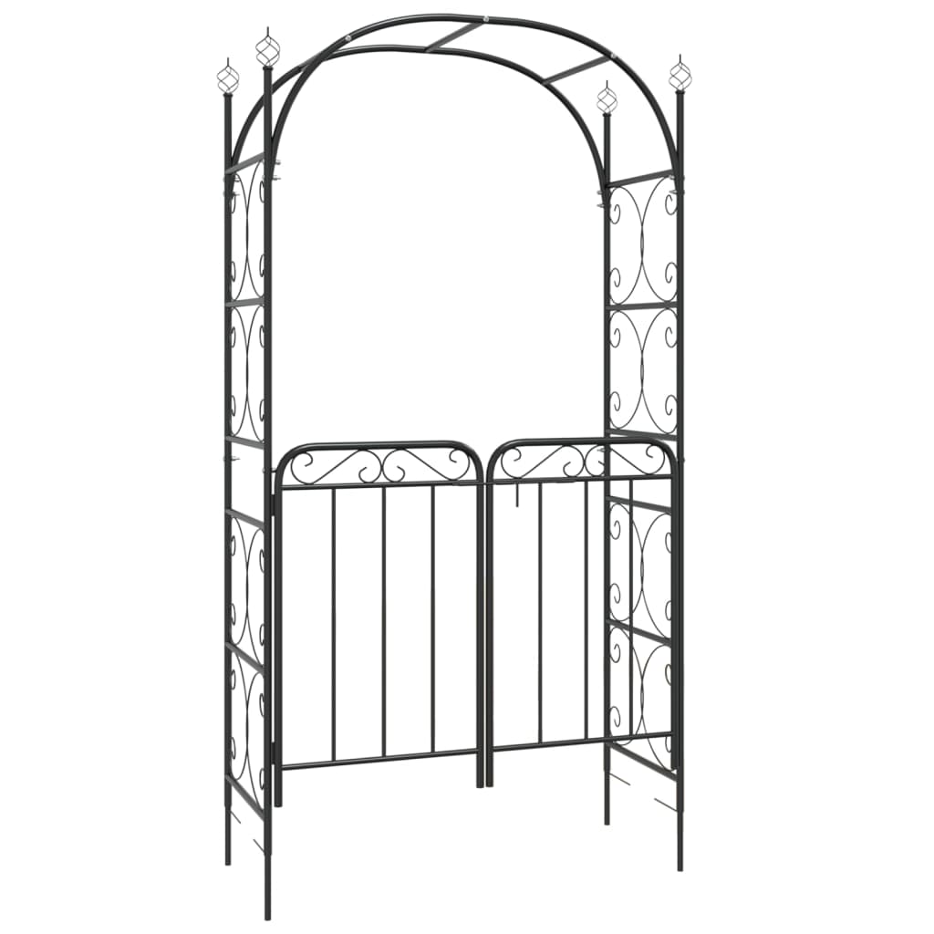 Arco de jardín con puerta acero negro 108x45x235 cm